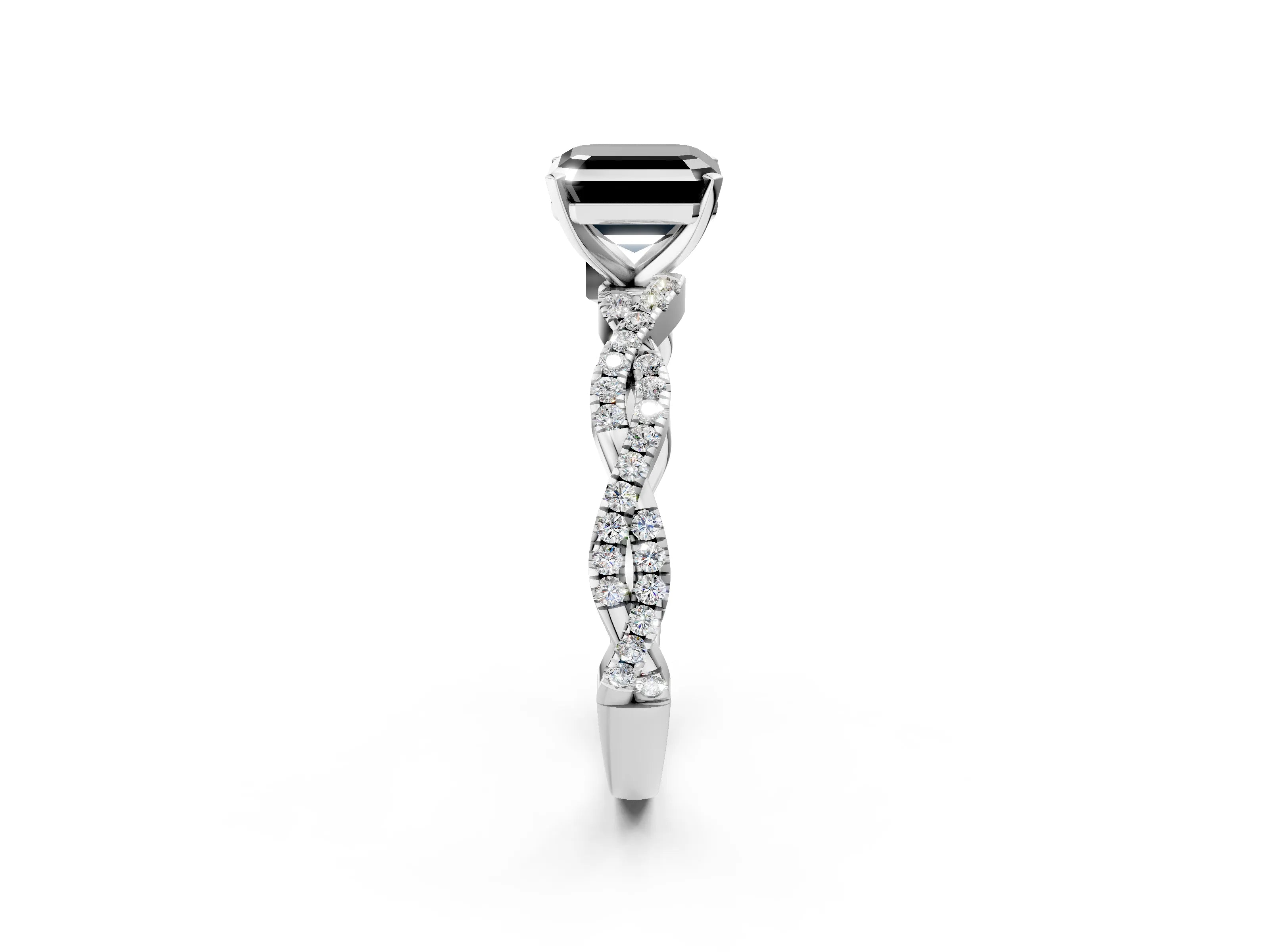 White gold Fancy Black Asscher Cut Solitaire Twisted Pave Band with Four-Prong Setting_17