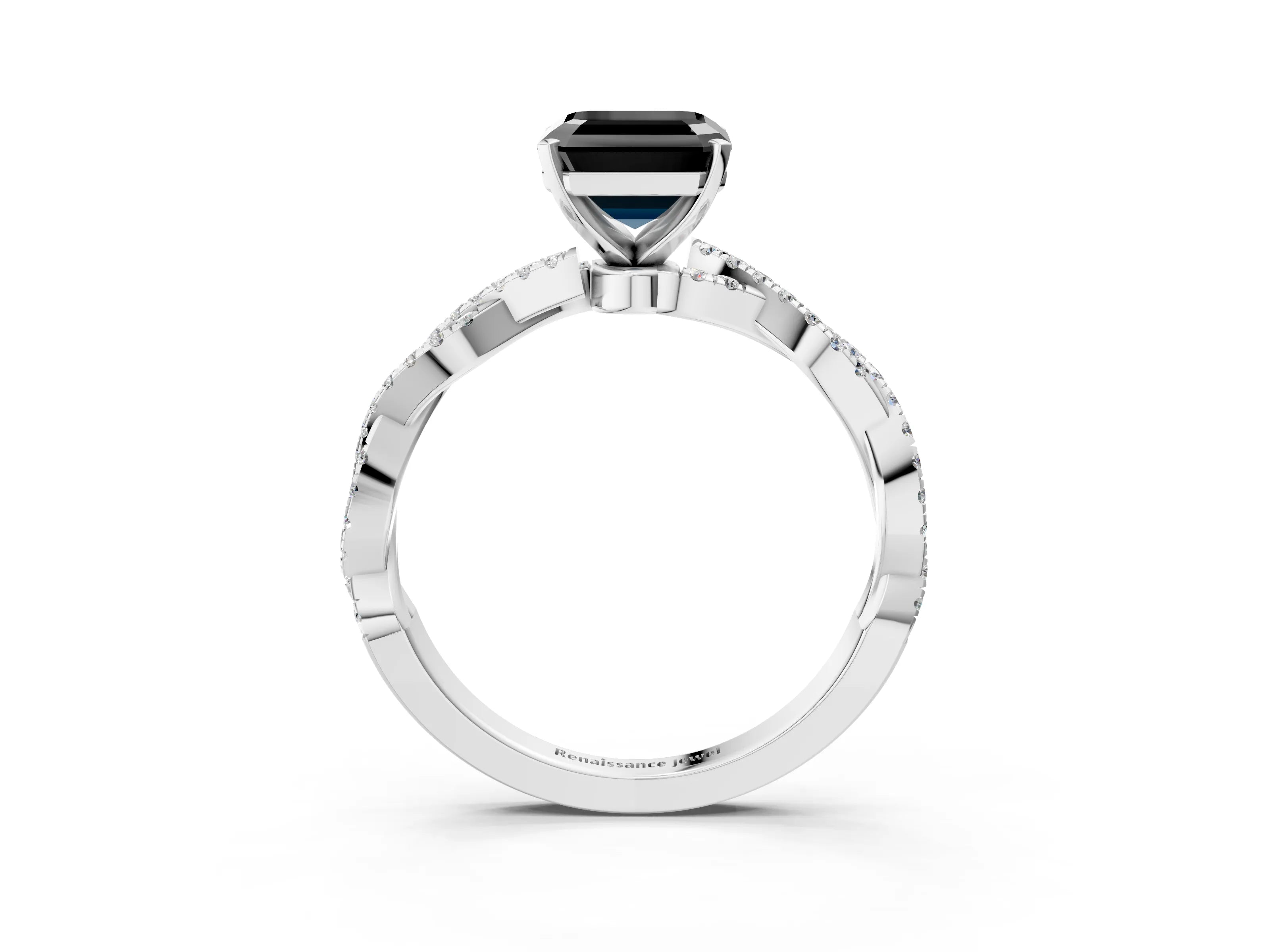 White gold Fancy Black Asscher Cut Solitaire Twisted Pave Band with Four-Prong Setting_18