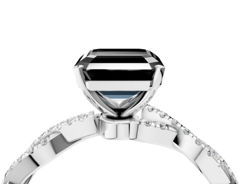 White gold Fancy Black Asscher Cut Solitaire Twisted Pave Band with Four-Prong Setting_19
