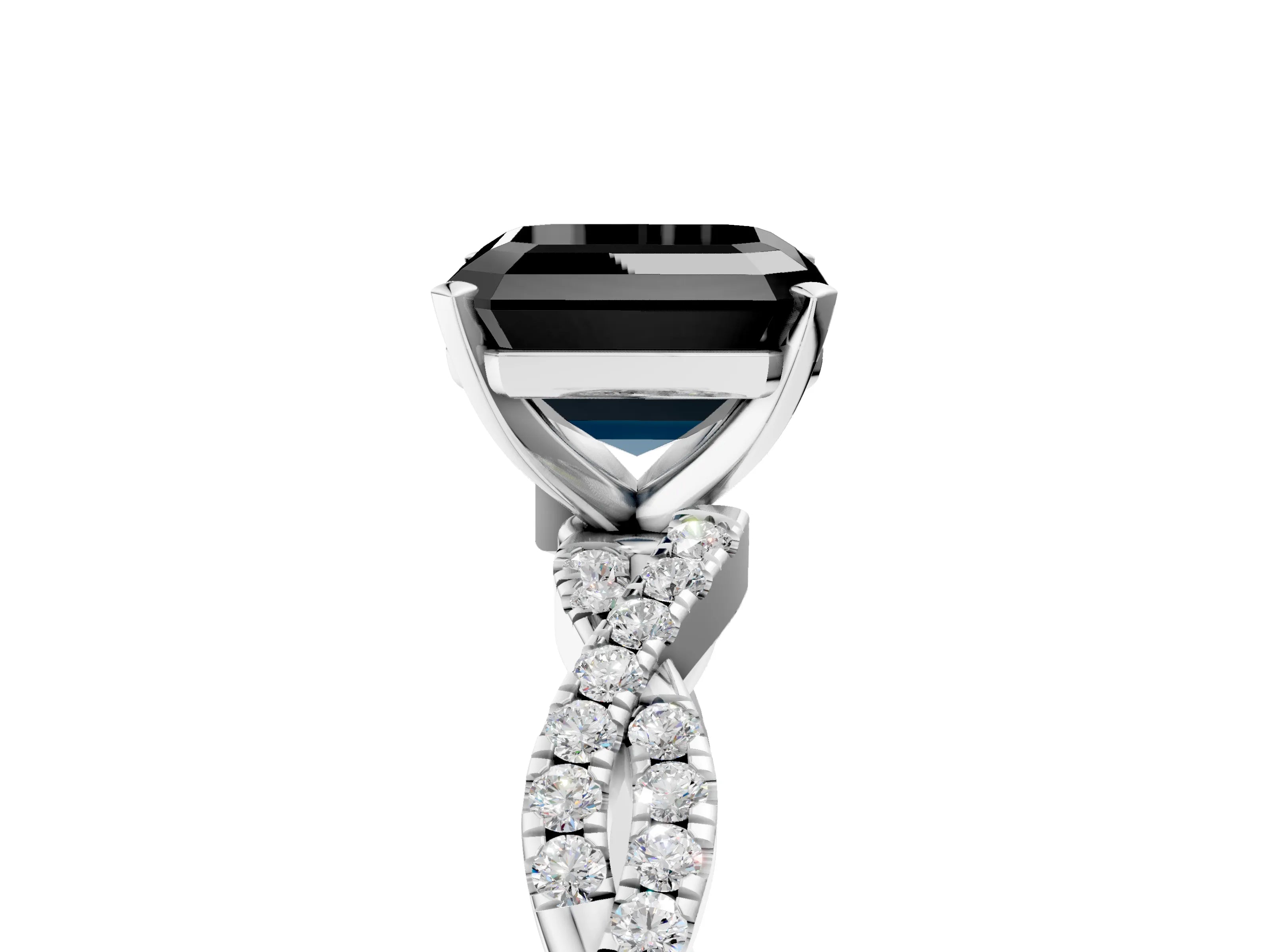 White gold Fancy Black Asscher Cut Solitaire Twisted Pave Band with Four-Prong Setting_20