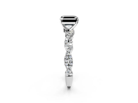 White gold Fancy Black Asscher Cut Solitaire Twisted Pave Band with Four-Prong Setting_5