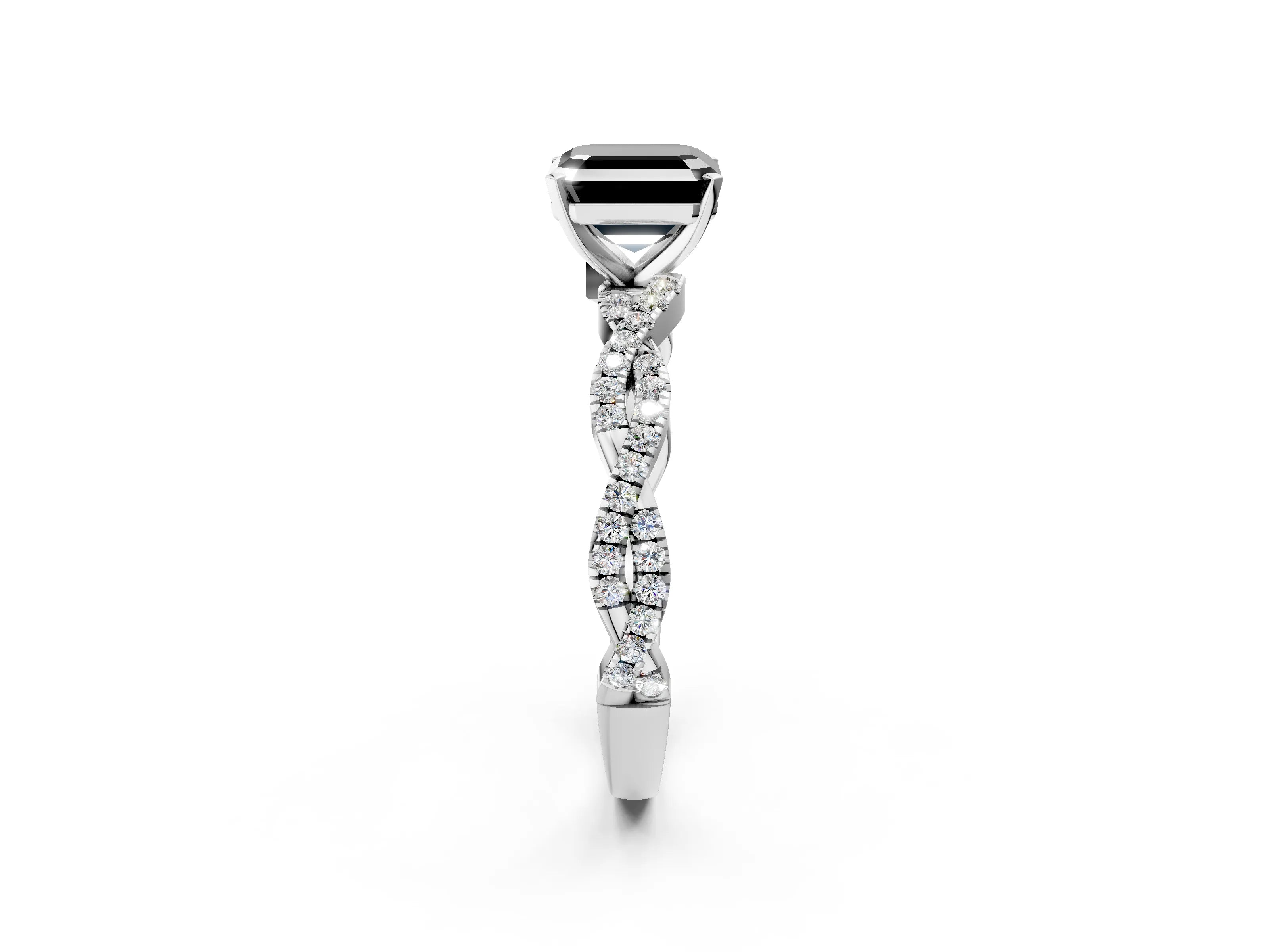 White gold Fancy Black Asscher Cut Solitaire Twisted Pave Band with Four-Prong Setting_5
