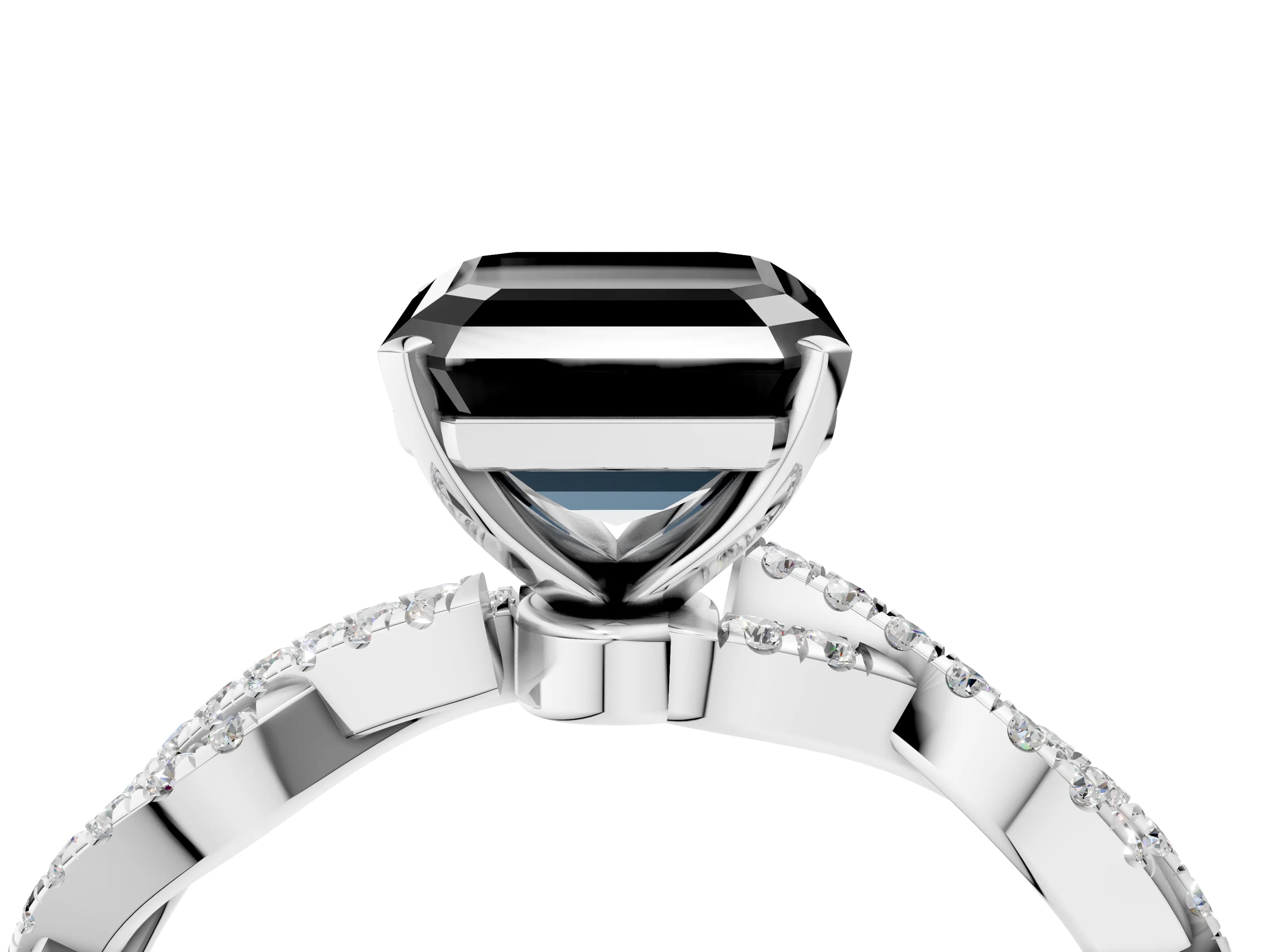 White gold Fancy Black Asscher Cut Solitaire Twisted Pave Band with Four-Prong Setting_7
