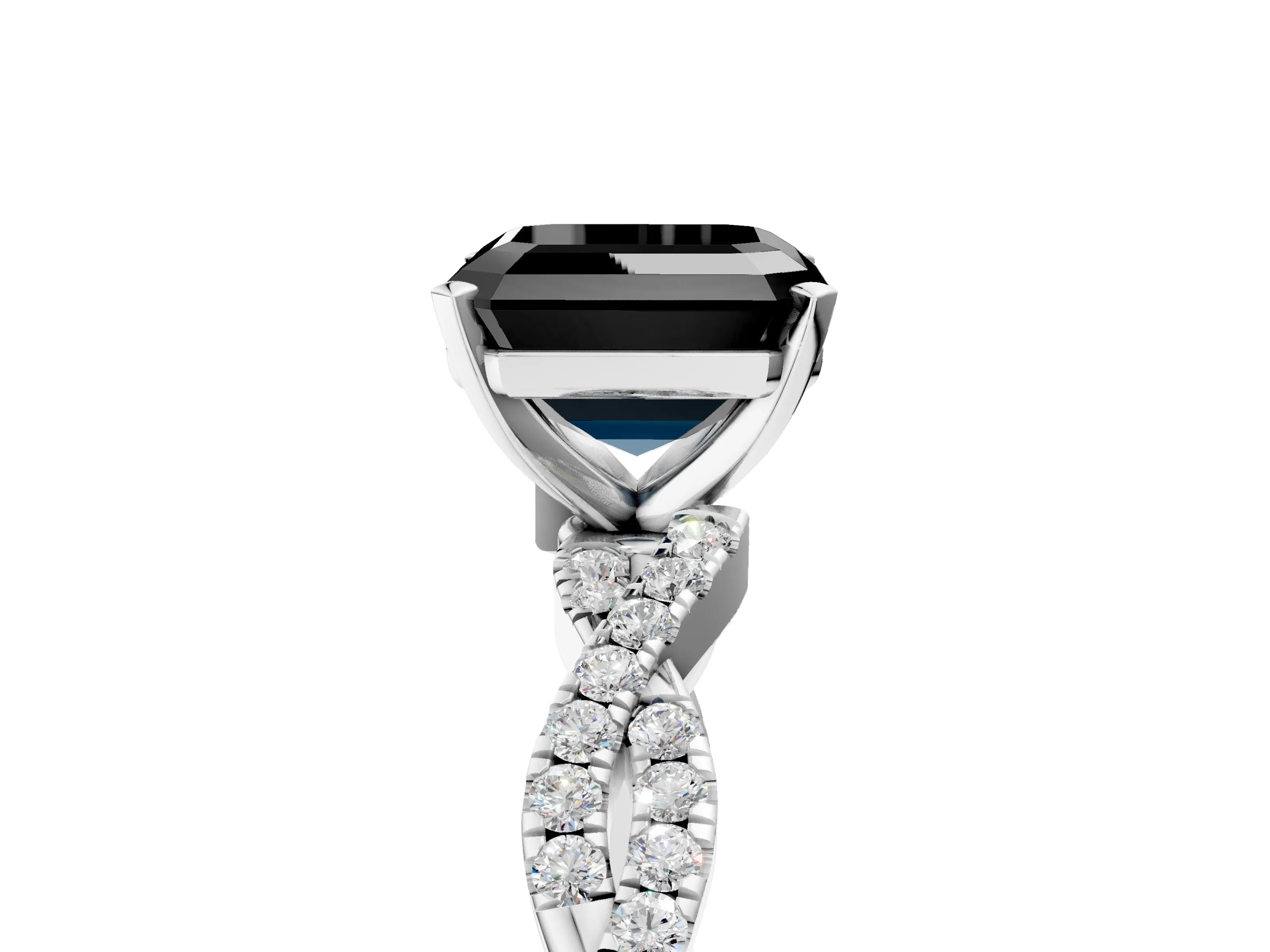 White gold Fancy Black Asscher Cut Solitaire Twisted Pave Band with Four-Prong Setting_8
