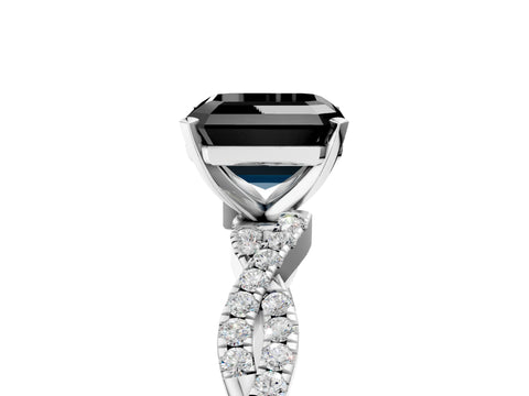 White gold Fancy Black Asscher Cut Solitaire Twisted Pave Band with Four-Prong Setting_8