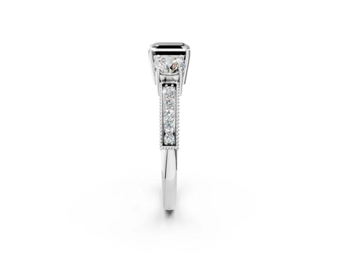 White gold Fancy Black Asscher Cut Three-Stone Diamond Ring with Pavé Band and Four-Prong Setting_26