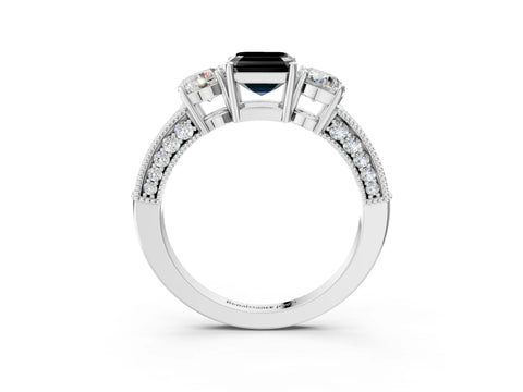 White gold Fancy Black Asscher Cut Three-Stone Diamond Ring with Pavé Band and Four-Prong Setting_27