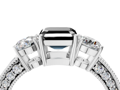 White gold Fancy Black Asscher Cut Three-Stone Diamond Ring with Pavé Band and Four-Prong Setting_28