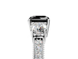 White gold Fancy Black Asscher Cut Three-Stone Diamond Ring with Pavé Band and Four-Prong Setting_29