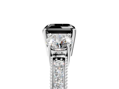 White gold Fancy Black Asscher Cut Three-Stone Diamond Ring with Pavé Band and Four-Prong Setting_29