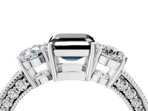 White gold Fancy Black Asscher Cut Three-Stone Diamond Ring with Pavé Band and Four-Prong Setting_34