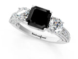 White gold Fancy Black Asscher Cut Three-Stone Diamond Ring with Pavé Band and Four-Prong Setting_35