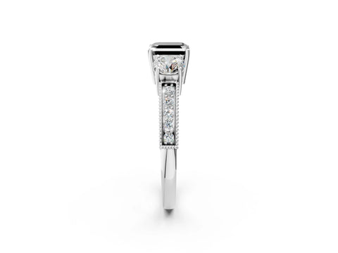 White gold Fancy Black Asscher Cut Three-Stone Diamond Ring with Pavé Band and Four-Prong Setting_36