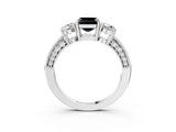 White gold Fancy Black Asscher Cut Three-Stone Diamond Ring with Pavé Band and Four-Prong Setting_37