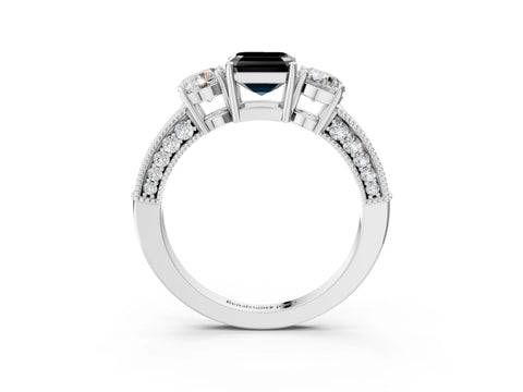 White gold Fancy Black Asscher Cut Three-Stone Diamond Ring with Pavé Band and Four-Prong Setting_37
