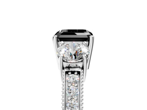 White gold Fancy Black Asscher Cut Three-Stone Diamond Ring with Pavé Band and Four-Prong Setting_39