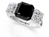 White gold Fancy Black Asscher Cut Three-Stone Diamond Ring with Prong Setting on a Classic Band_13