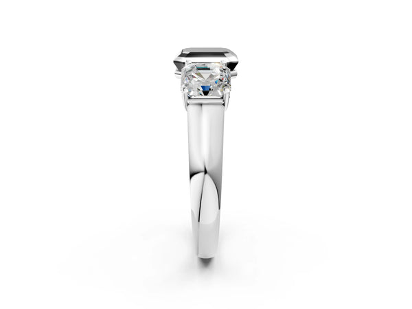 Platinum Asscher Cut Side Stone Engagement Ring Setting for Black Center - Design RJ-781