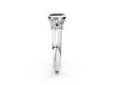White gold Fancy Black Asscher Cut Three-Stone Diamond Ring with Prong Setting on a Classic Band_14