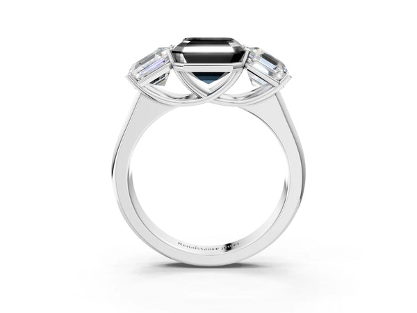 Platinum Asscher Cut Side Stone Engagement Ring Setting for Black Center - Design RJ-781