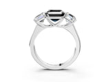 White gold Fancy Black Asscher Cut Three-Stone Diamond Ring with Prong Setting on a Classic Band_15