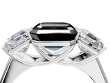 White gold Fancy Black Asscher Cut Three-Stone Diamond Ring with Prong Setting on a Classic Band_16