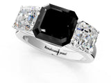 White gold Fancy Black Asscher Cut Three-Stone Diamond Ring with Prong Setting on a Classic Band_1