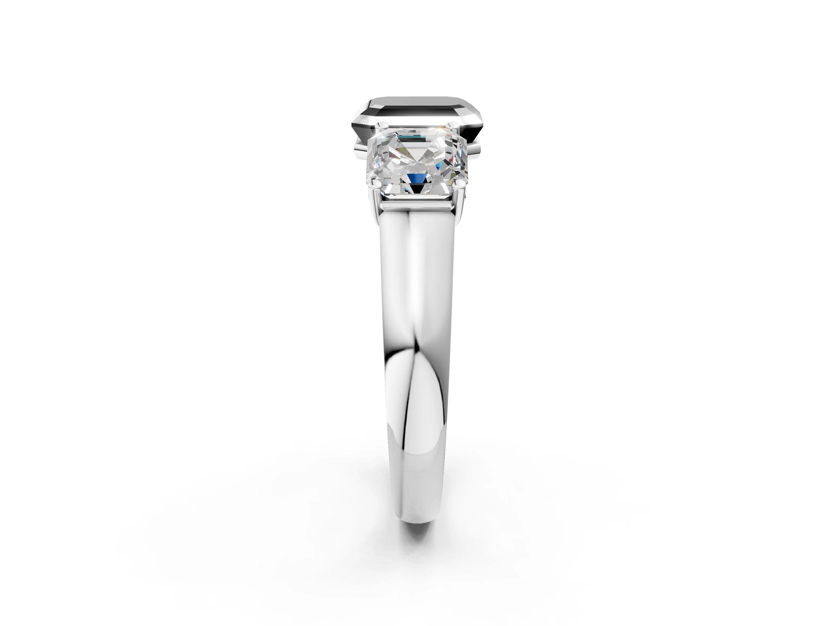 White gold Fancy Black Asscher Cut Three-Stone Diamond Ring with Prong Setting on a Classic Band_2