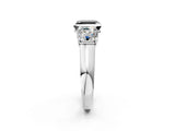 White gold Fancy Black Asscher Cut Three-Stone Diamond Ring with Prong Setting on a Classic Band_2