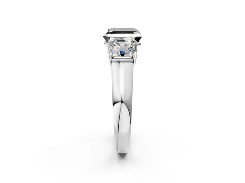 White gold Fancy Black Asscher Cut Three-Stone Diamond Ring with Prong Setting on a Classic Band_2
