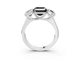 White gold Fancy Black Asscher Cut Three-Stone Diamond Ring with Prong Setting on a Classic Band_3