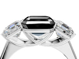 White gold Fancy Black Asscher Cut Three-Stone Diamond Ring with Prong Setting on a Classic Band_4