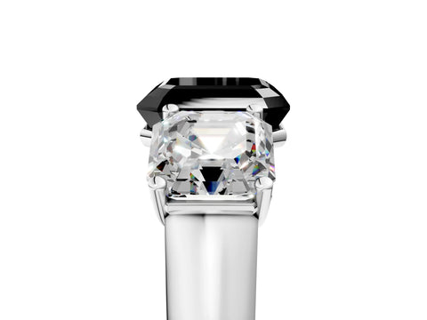 White gold Fancy Black Asscher Cut Three-Stone Diamond Ring with Prong Setting on a Classic Band_5