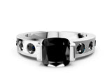 White gold Fancy Black Cushion Cut Brilliant Channel-Set Diamond Ring with Bezel Prong Setting_12
