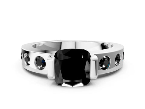 White gold Fancy Black Cushion Cut Brilliant Channel-Set Diamond Ring with Bezel Prong Setting_12