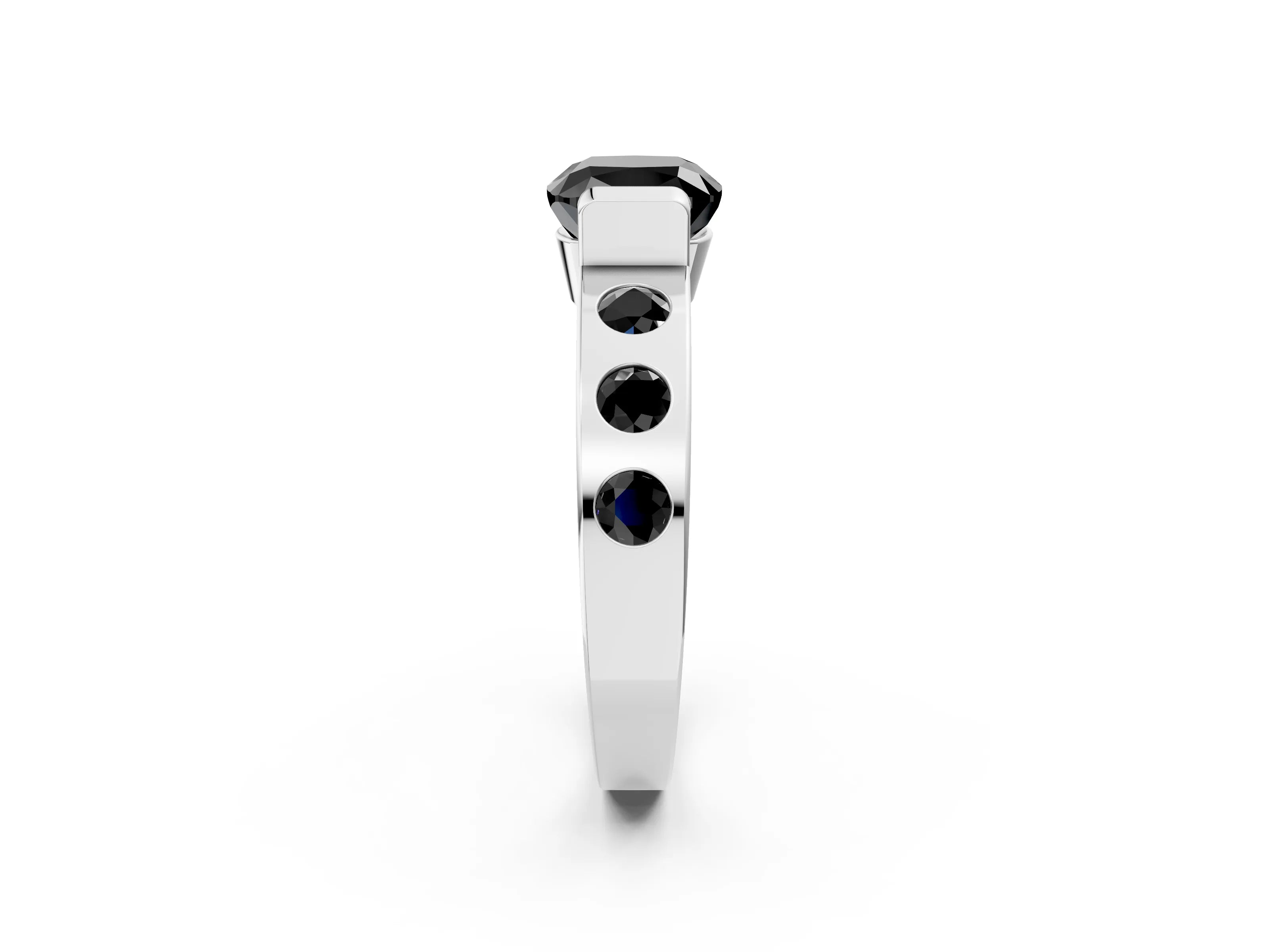 White gold Fancy Black Cushion Cut Brilliant Channel-Set Diamond Ring with Bezel Prong Setting_14