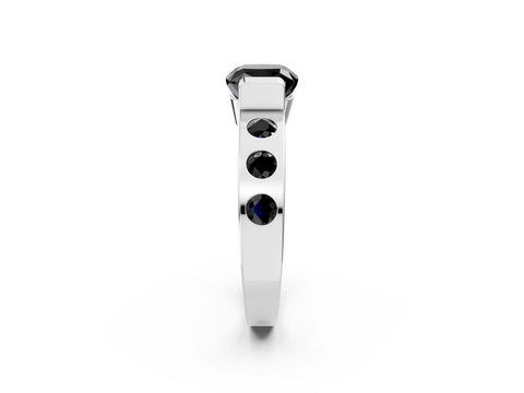 White gold Fancy Black Cushion Cut Brilliant Channel-Set Diamond Ring with Bezel Prong Setting_14