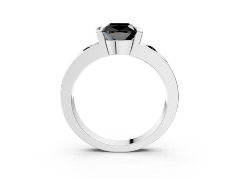 White gold Fancy Black Cushion Cut Brilliant Channel-Set Diamond Ring with Bezel Prong Setting_15