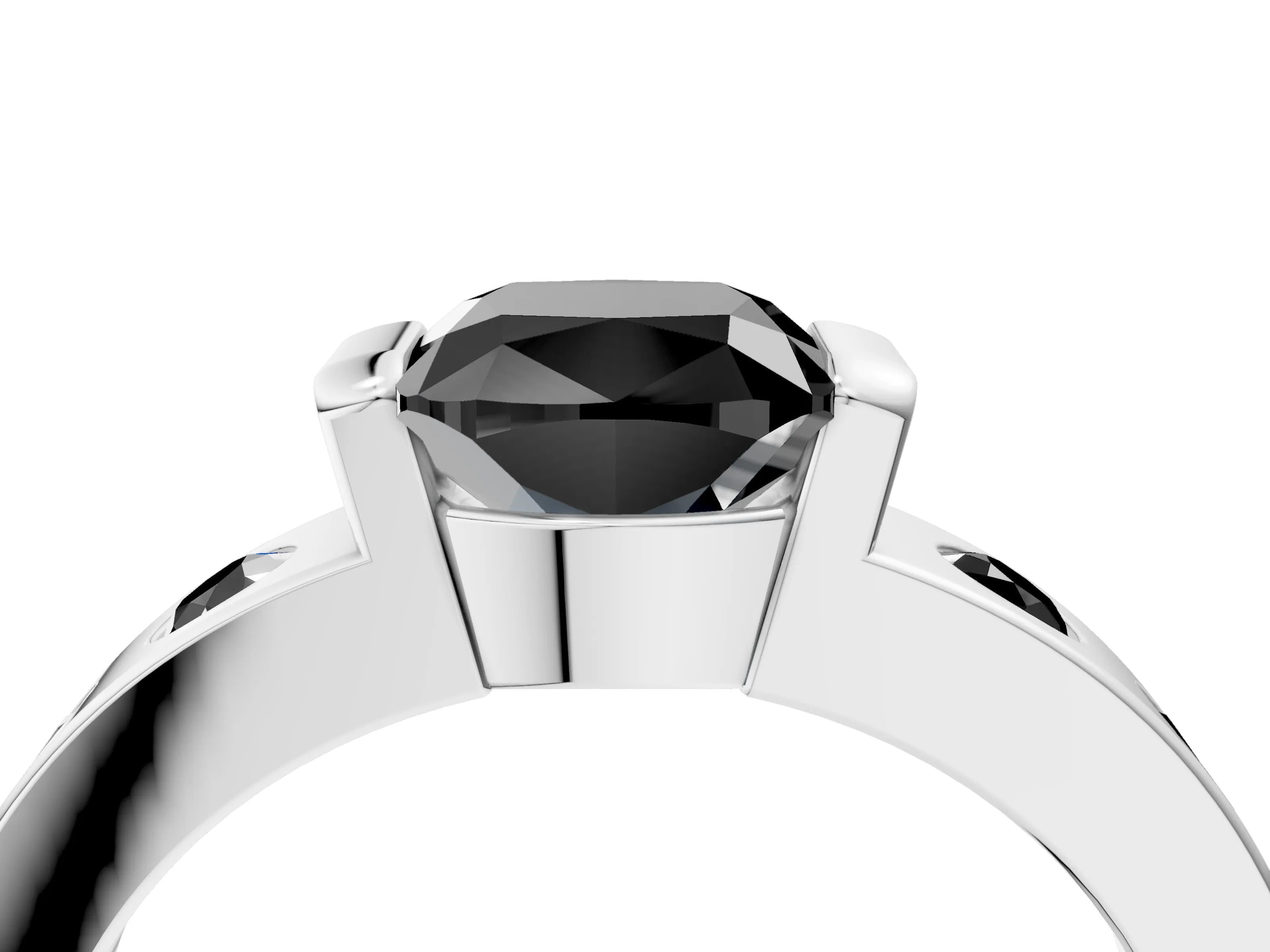 White gold Fancy Black Cushion Cut Brilliant Channel-Set Diamond Ring with Bezel Prong Setting_16
