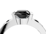 White gold Fancy Black Cushion Cut Brilliant Channel-Set Diamond Ring with Bezel Prong Setting_16
