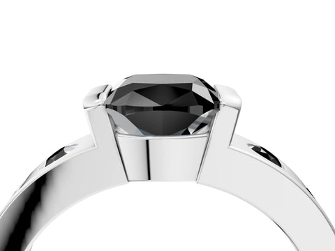 White gold Fancy Black Cushion Cut Brilliant Channel-Set Diamond Ring with Bezel Prong Setting_16