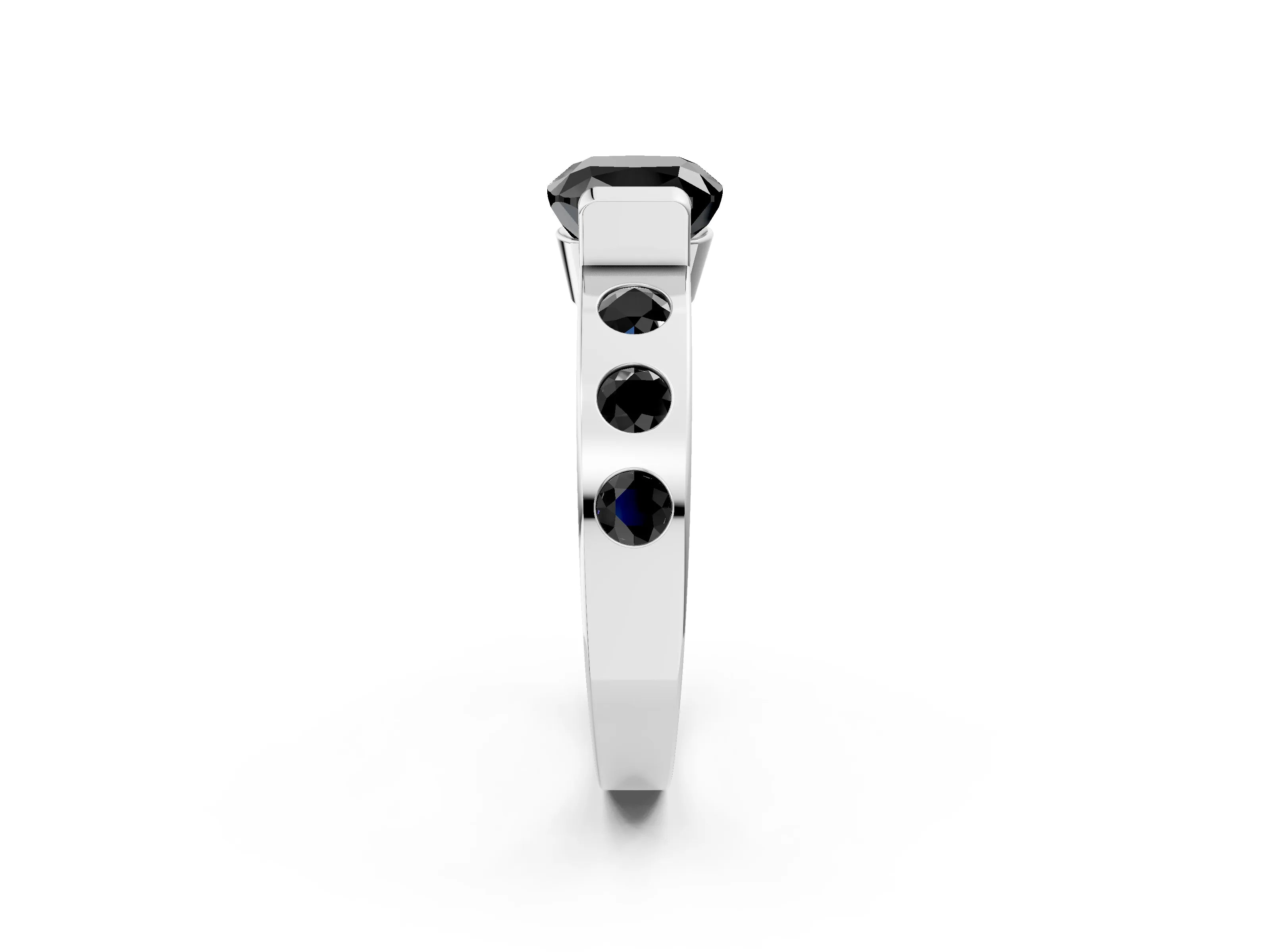 White gold Fancy Black Cushion Cut Brilliant Channel-Set Diamond Ring with Bezel Prong Setting_2