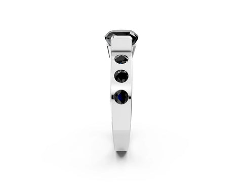 White gold Fancy Black Cushion Cut Brilliant Channel-Set Diamond Ring with Bezel Prong Setting_2
