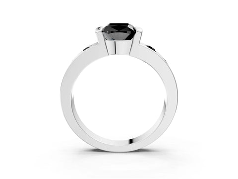 White gold Fancy Black Cushion Cut Brilliant Channel-Set Diamond Ring with Bezel Prong Setting_3
