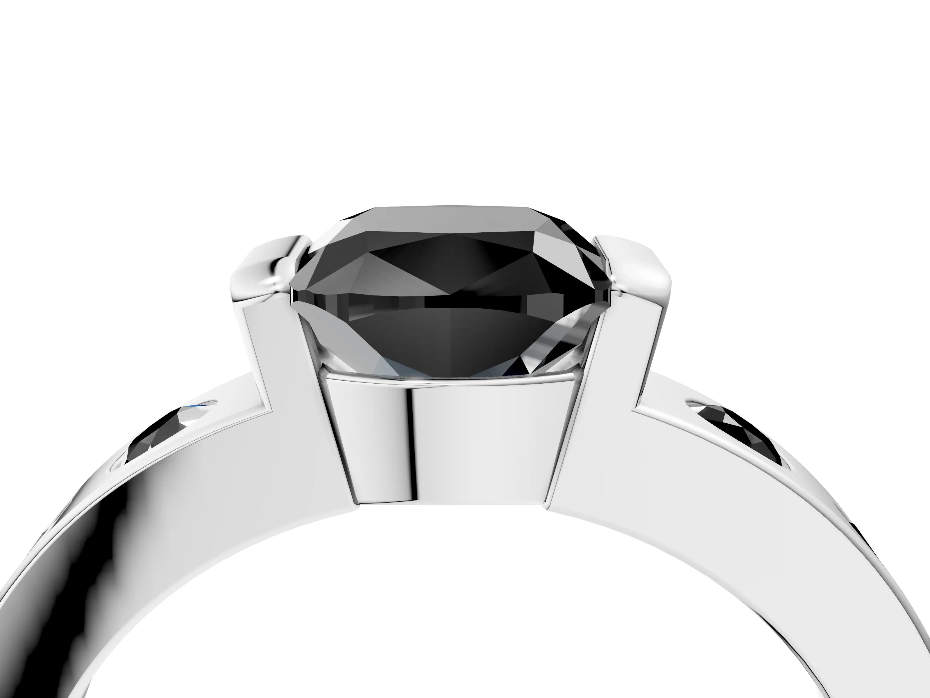 White gold Fancy Black Cushion Cut Brilliant Channel-Set Diamond Ring with Bezel Prong Setting_4