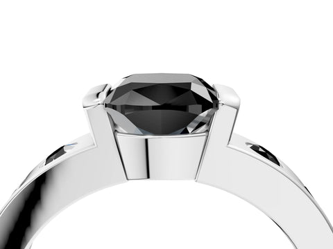 White gold Fancy Black Cushion Cut Brilliant Channel-Set Diamond Ring with Bezel Prong Setting_4