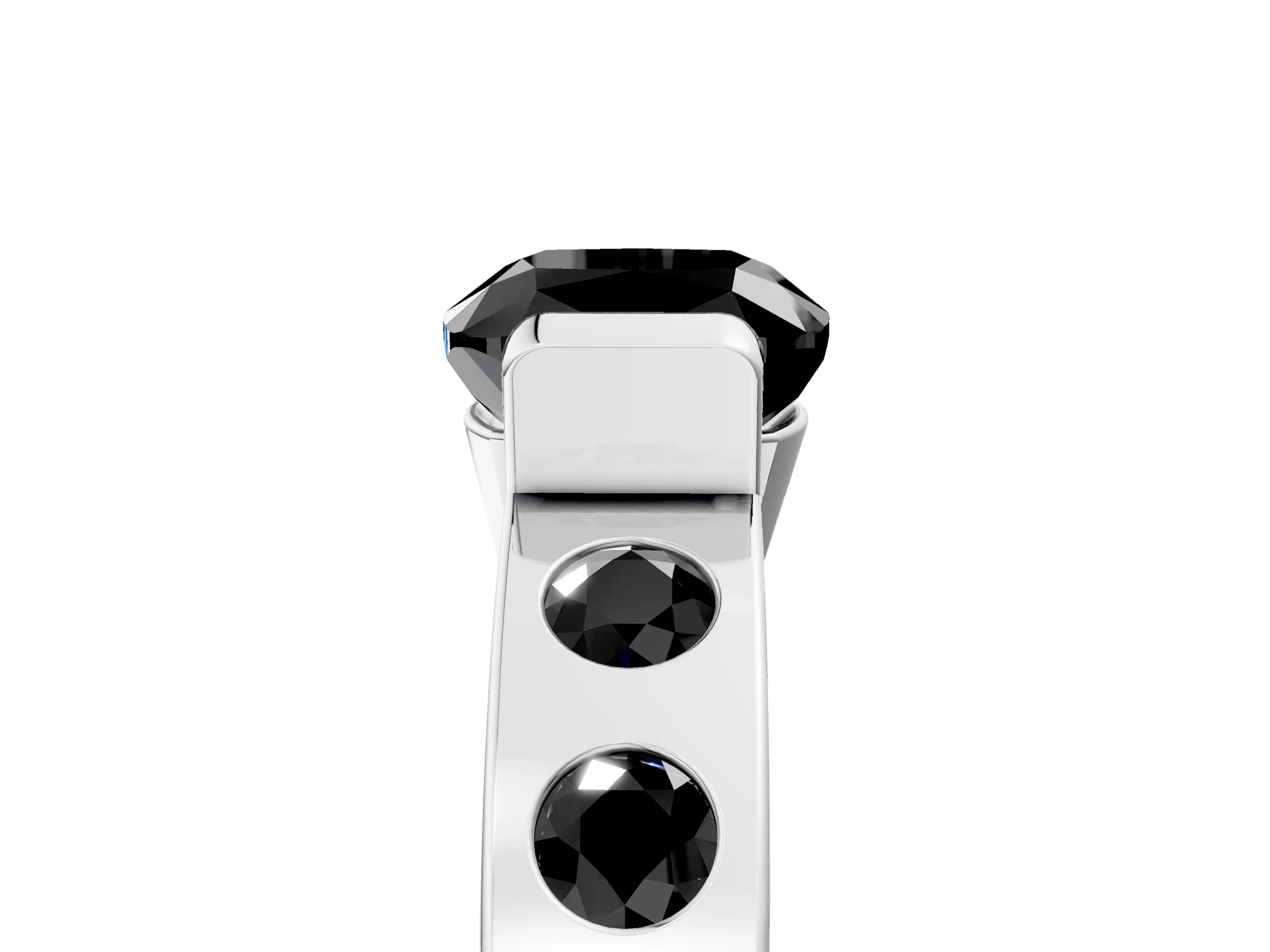 White gold Fancy Black Cushion Cut Brilliant Channel-Set Diamond Ring with Bezel Prong Setting_5