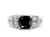 White gold Fancy Black Cushion Cut Brilliant Diamond Cluster Accent Solitaire Ring with Prong Setting_12