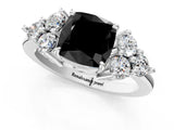 White gold Fancy Black Cushion Cut Brilliant Diamond Cluster Accent Solitaire Ring with Prong Setting_13