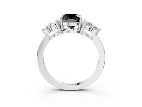 White gold Fancy Black Cushion Cut Brilliant Diamond Cluster Accent Solitaire Ring with Prong Setting_15